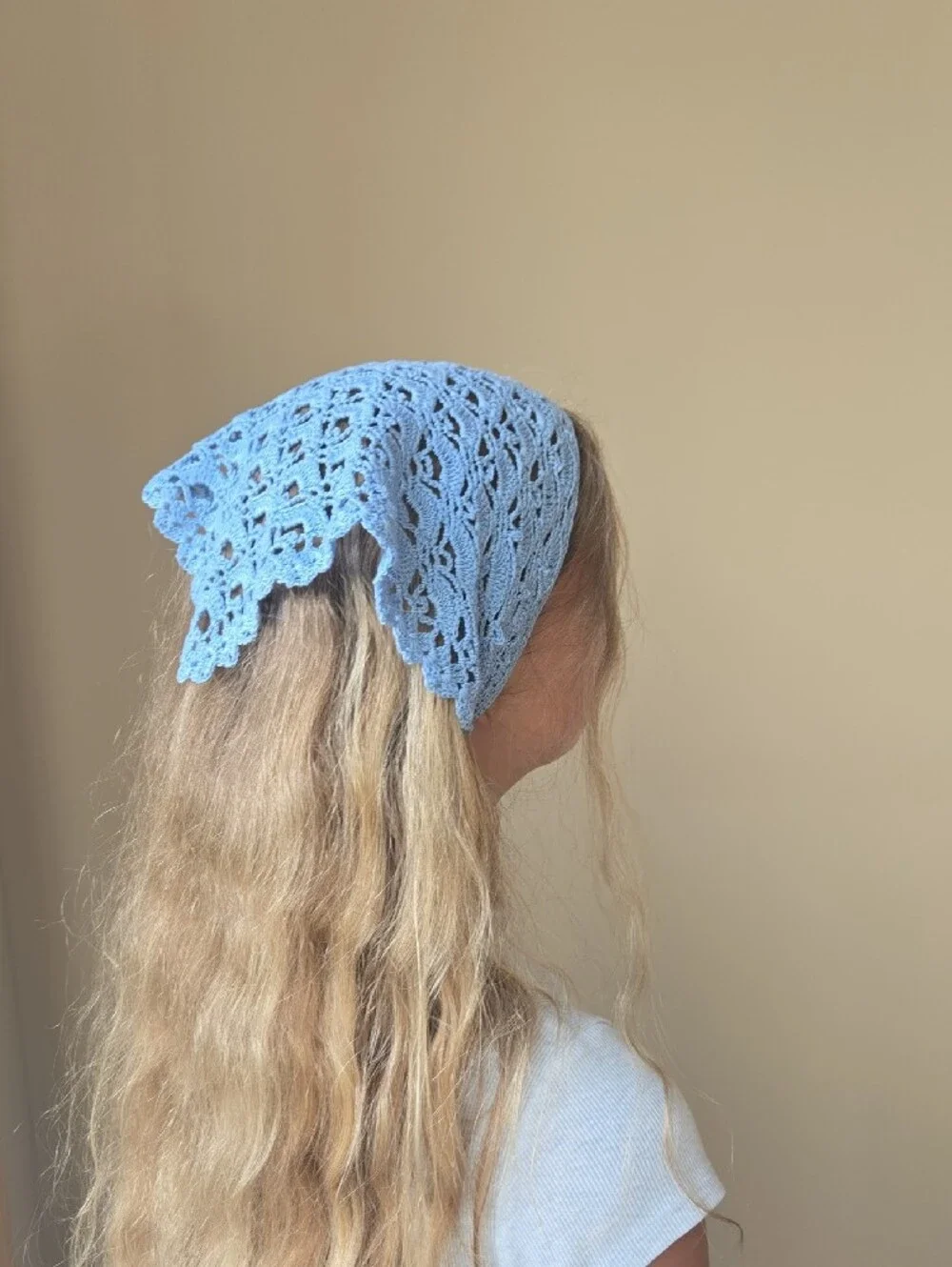 HANDMADE Light Blue Crochet Headscarf - Women's Accessory